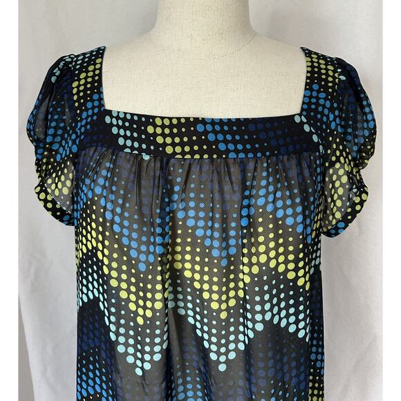 Ann Taylor Blue Sheer Polyester Polka Dot Top Blouse Womens M - Picture 2 of 5
